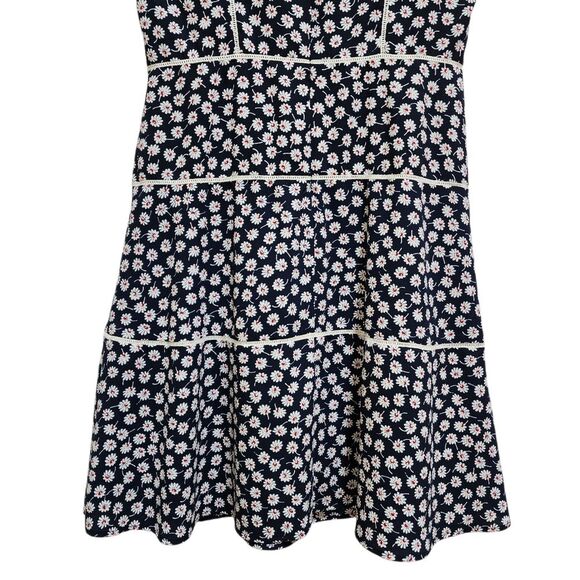 Brooks Brothers Dress Sz 8 Black Floral V Neck Sleeveless Flare Crochet Zipper - Picture 7 of 14